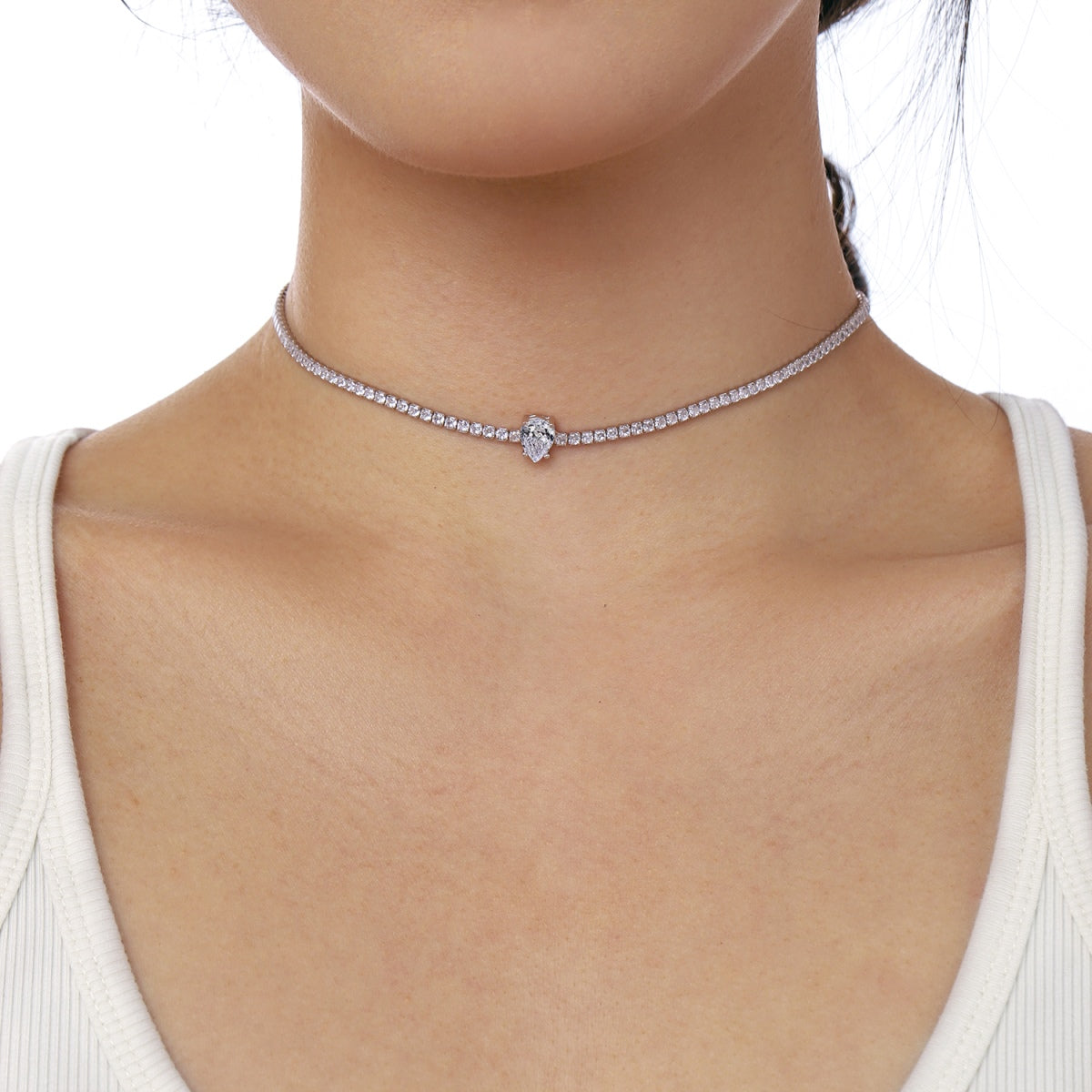 [AuraEcho]1.0 carat Unique Pear Cut Tennis Necklace