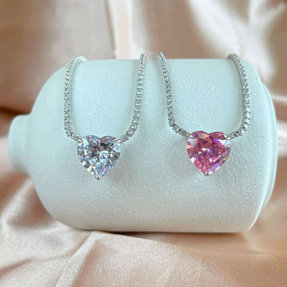 [AuraEcho]8.0 Carat Versatile Colorful Sweet Heart-Shaped Tennis Necklace