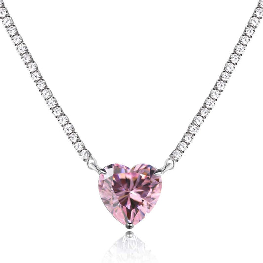 [AuraEcho]8.0 Carat Versatile Colorful Sweet Heart-Shaped Tennis Necklace