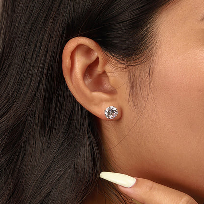 [AuraEcho]Stylish Shiny Round Center Stone Stud Earrings